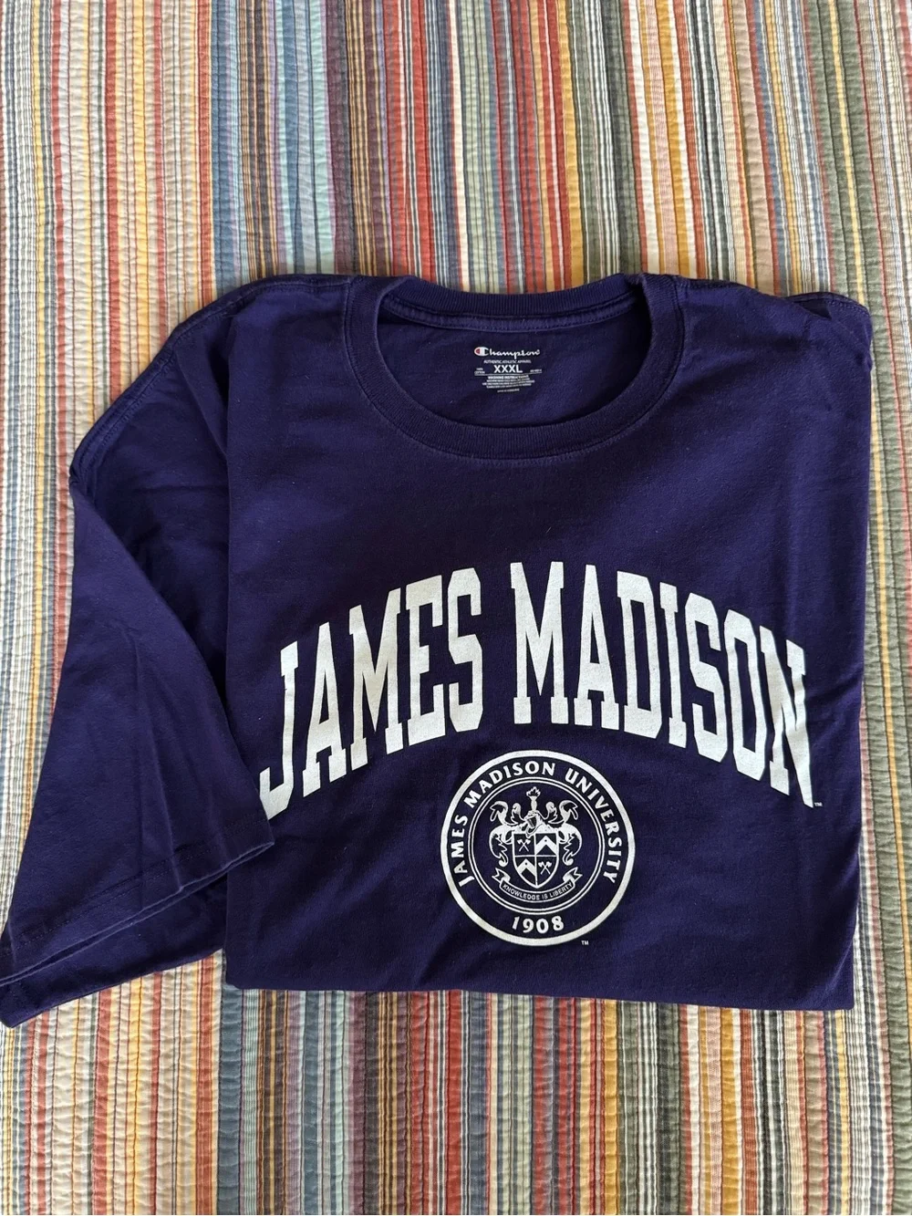James Madison Dukes JMU Men's Purple Short Sleeve T-Shirt White Logo XXXL - Picture 9 of 9